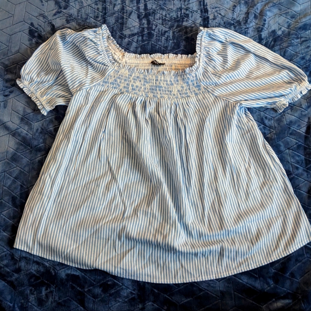 NWT Torrid Blue and White Striped Peasant Blouse